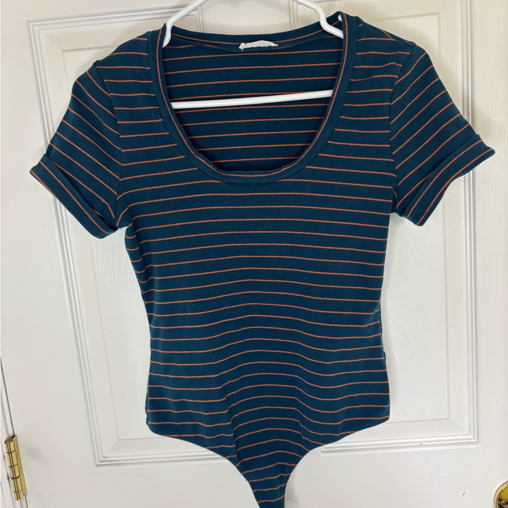 Striped Bodysuit with Scoop Neck